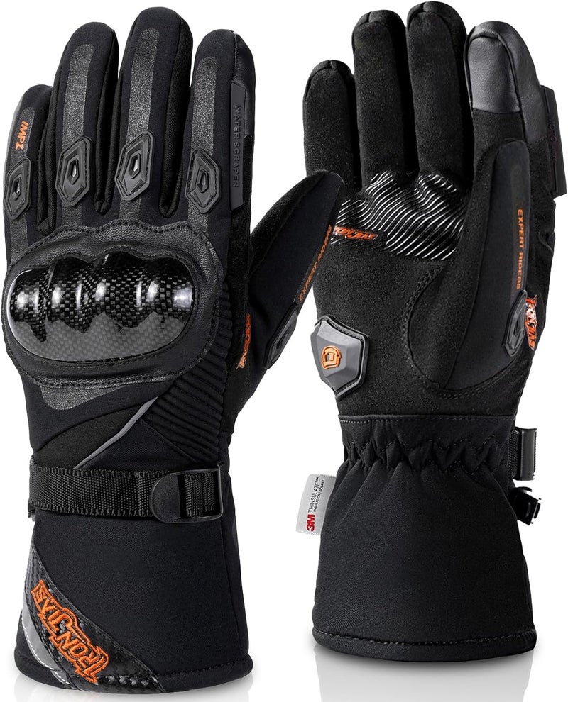 BORLENI Winter Motorcycle Gloves for Men, CE Level 1 KP Protection, Touchscreen Windproof Waterproof Warm Riding Gloves with Carbon Fiber Shell for Cold Weather - Image 1